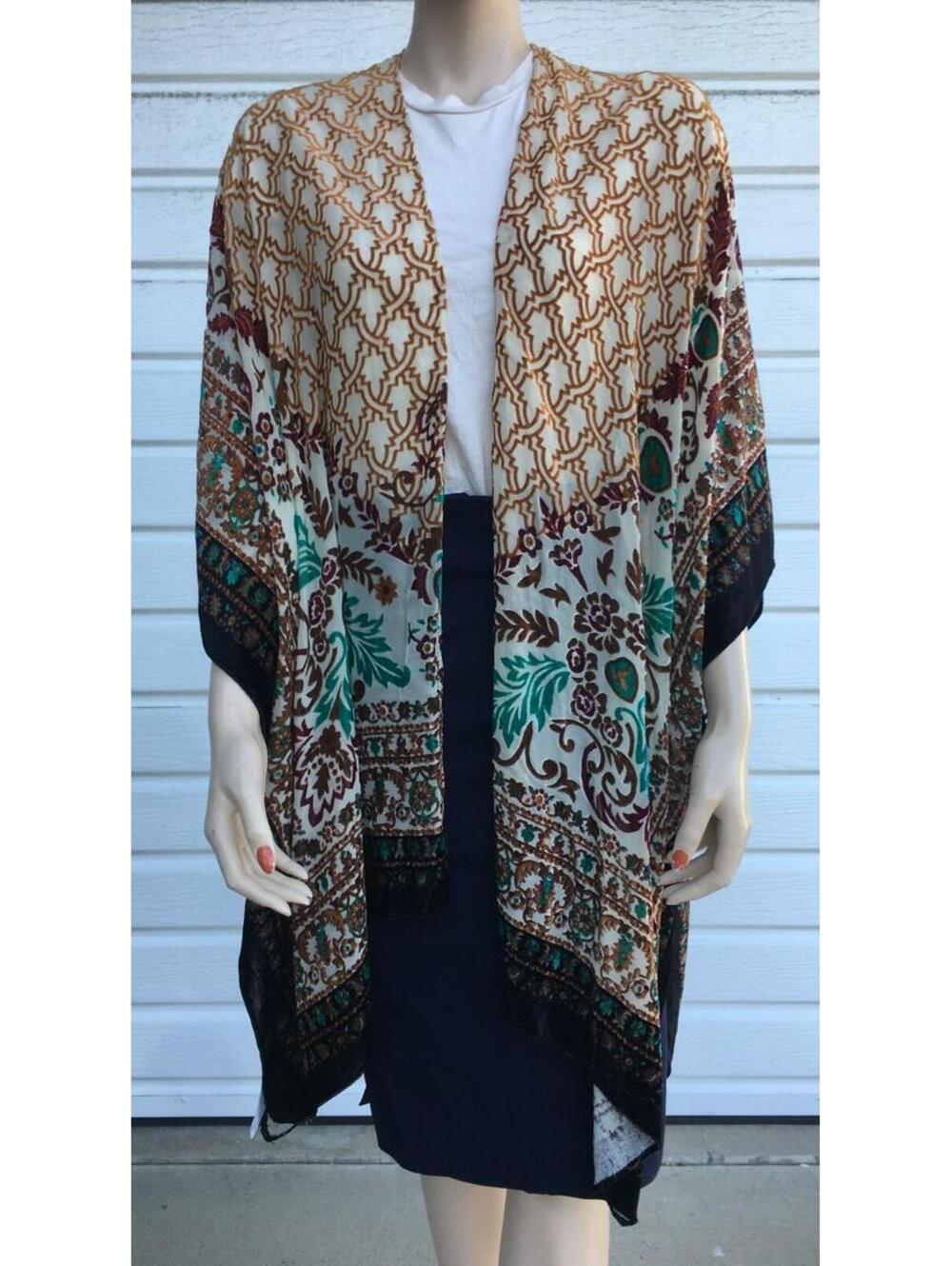 Free People Velvet Burnout Kimono OS Boho Festival Gypsy